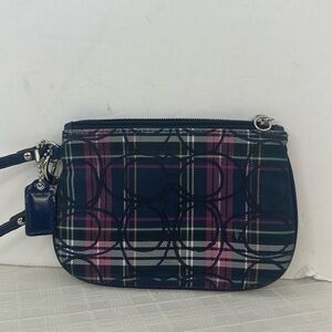 Coach Authentic Tartan Blue Plaid Metallic Wristlet, Style No. F48110